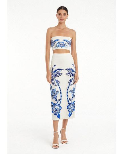 SAIA FARM MIDI RETA ESTAMPADA COQUEIRO TROPICAL