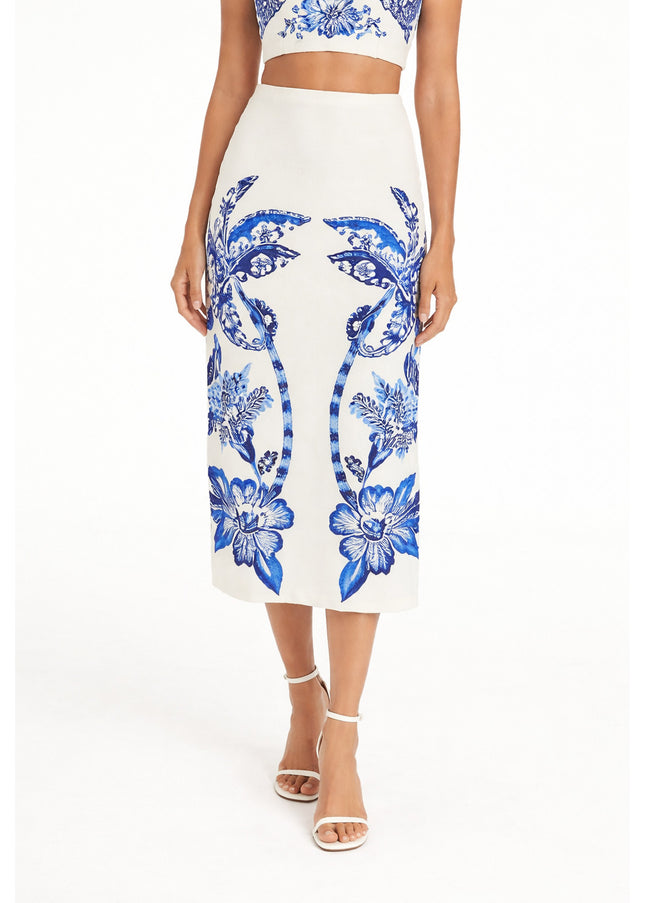 SAIA FARM MIDI RETA ESTAMPADA COQUEIRO TROPICAL