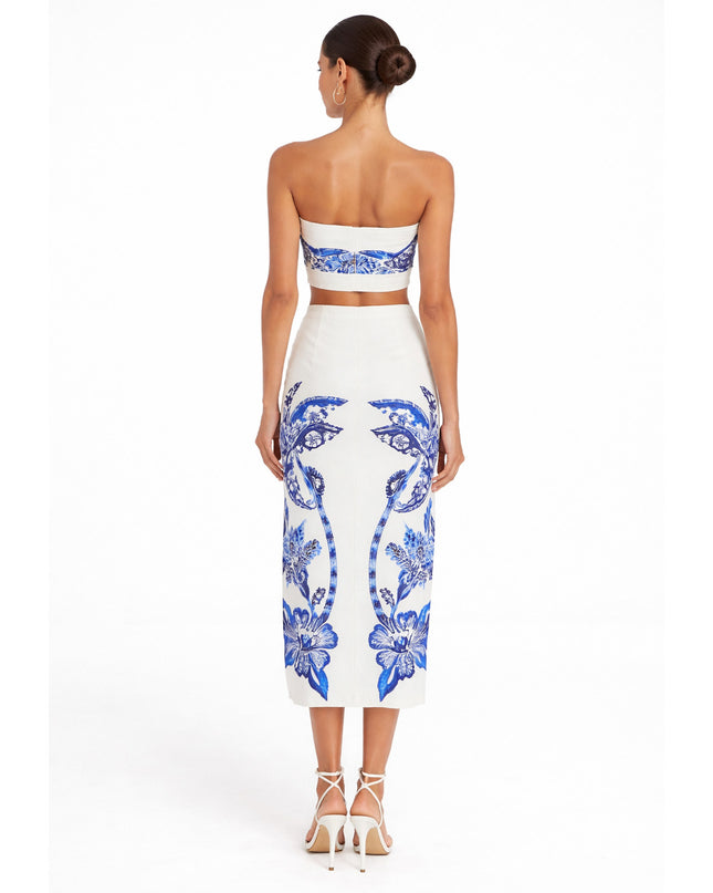 SAIA FARM MIDI RETA ESTAMPADA COQUEIRO TROPICAL