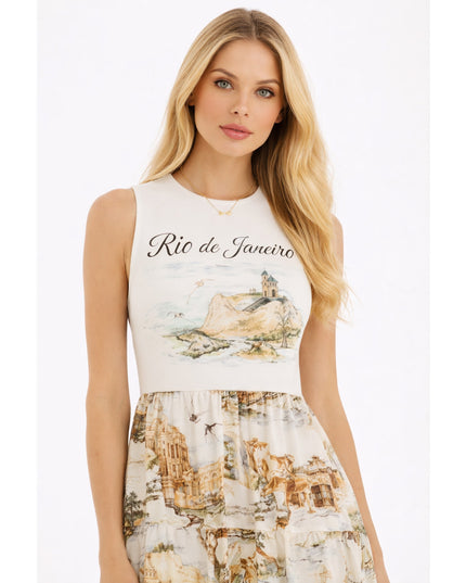 Vestido Farm Longo com Estampa Rio de Janeiro