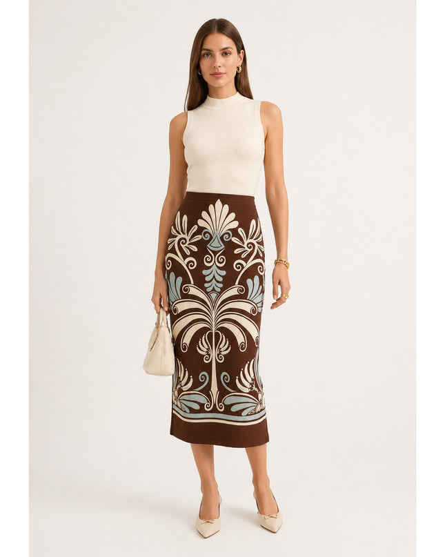 Saia Farm Midi Reta Estampada Coletânea Tropical