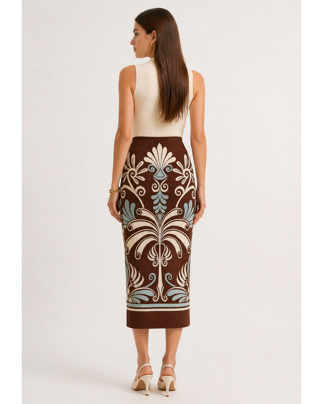 Saia Farm Midi Reta Estampada Coletânea Tropical