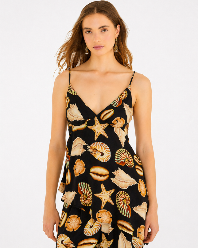 Blusa Farm Alcinhas Estampada Conchas