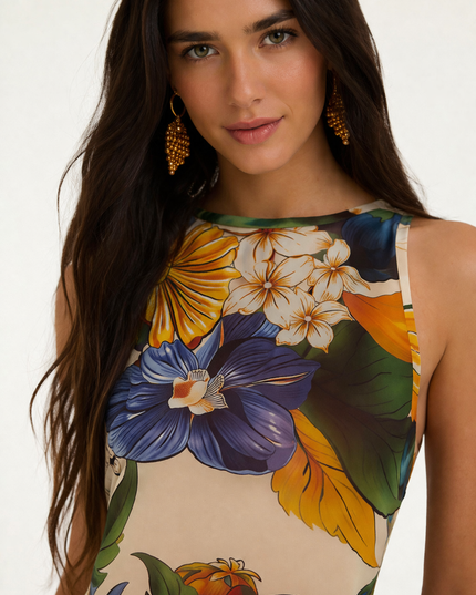 Vestido Farm Tule Reto Tropicalzinho