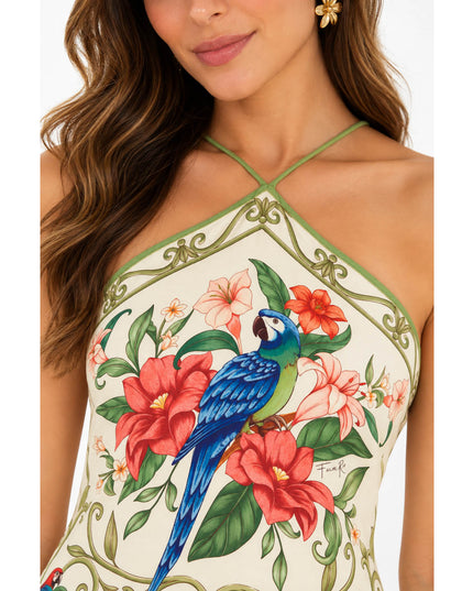 Vestido Farm Curto Estampado Arabesco Tropical