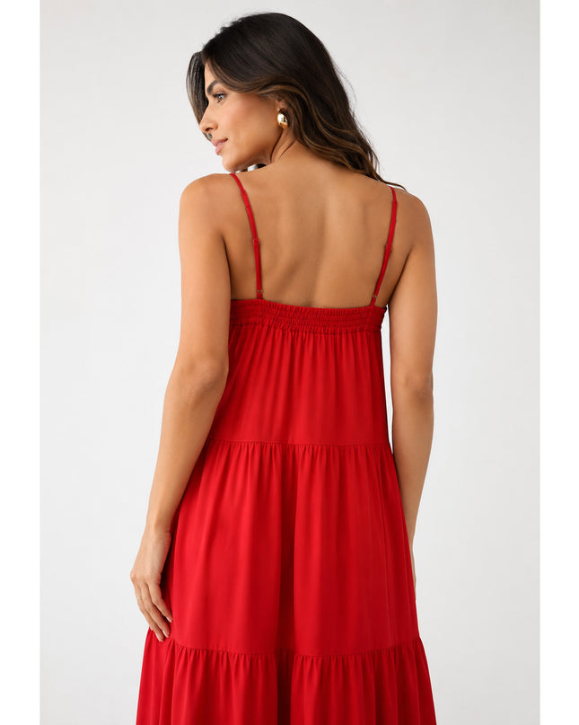Vestido Farm Longo Marias Recorte Busto Vermelho