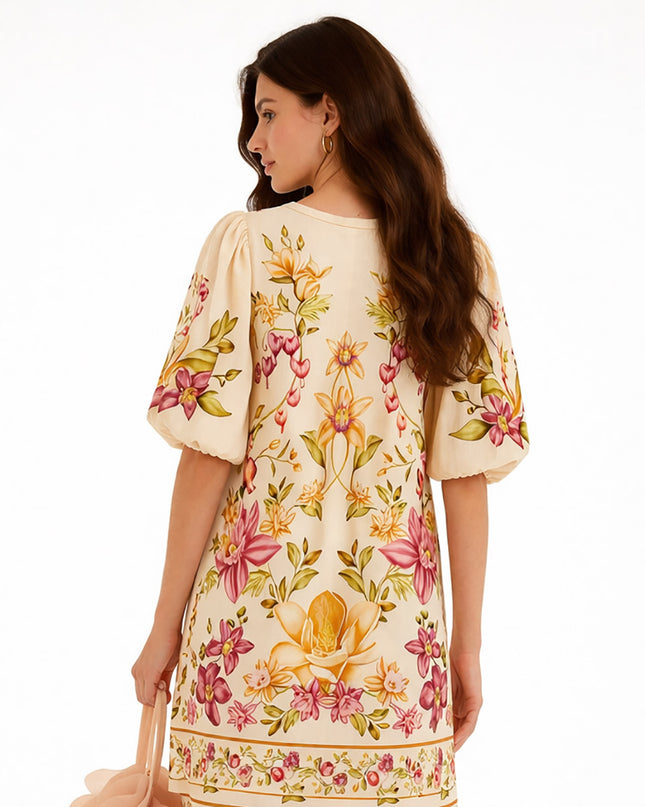 Vestido Farm Manga Bufante Flor de Roma