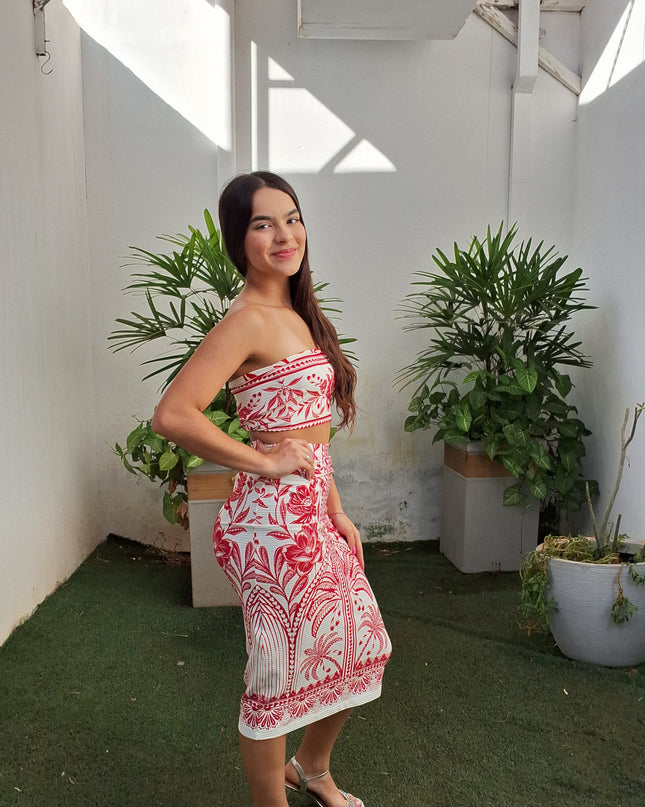 SAIA FARM MIDI RETA ESTAMPADA COQUEIRO DE FLOR