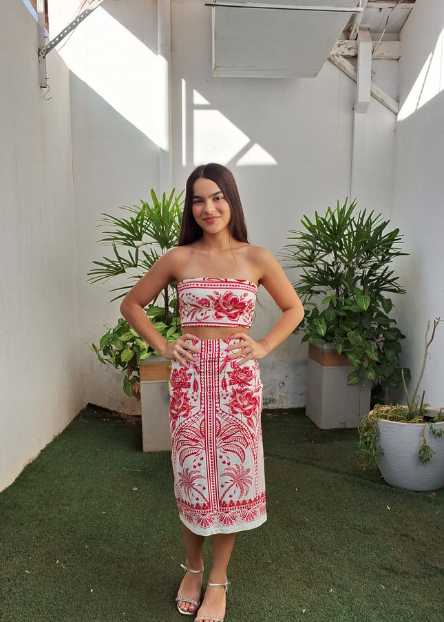 SAIA FARM MIDI RETA ESTAMPADA COQUEIRO DE FLOR