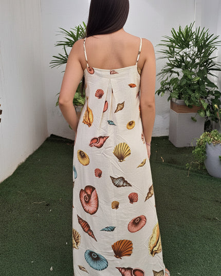 VESTIDO FARM SOUVENIR MAR LONGO BEGE