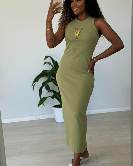 VESTIDO FARM MIDI RIB CACHO DE BANANA