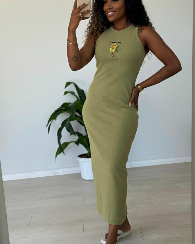 VESTIDO FARM MIDI RIB CACHO DE BANANA