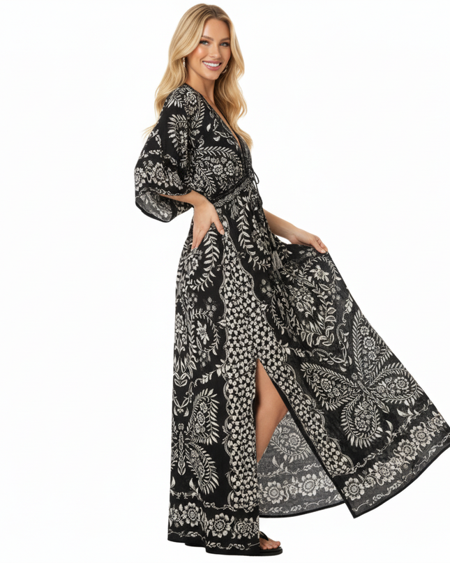 VESTIDO FARM LONGO ESTAMPADO BORBOLINA