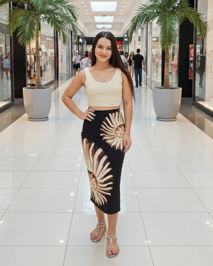 SAIA FARM MIDI RETA ESTAMPADA AMONITA