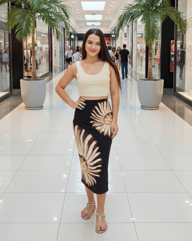 SAIA FARM MIDI RETA ESTAMPADA AMONITA