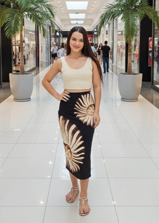 SAIA FARM MIDI RETA ESTAMPADA AMONITA