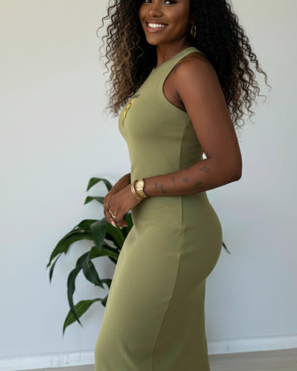 VESTIDO FARM MIDI RIB CACHO DE BANANA