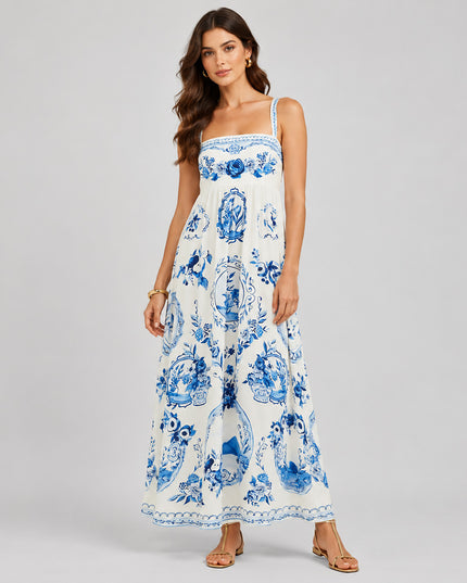 Vestido Farm Longo Porcelana De Flor