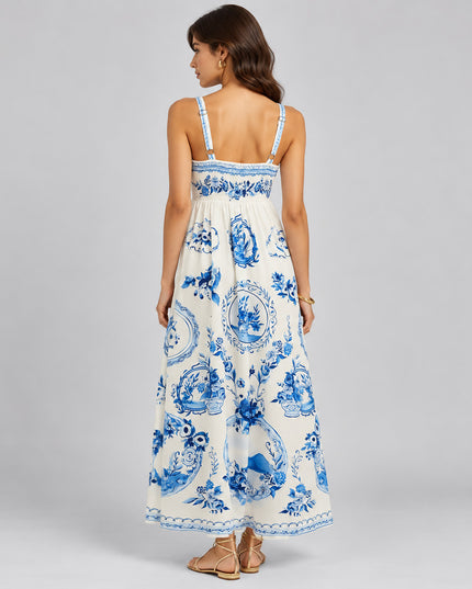 Vestido Farm Longo Porcelana De Flor