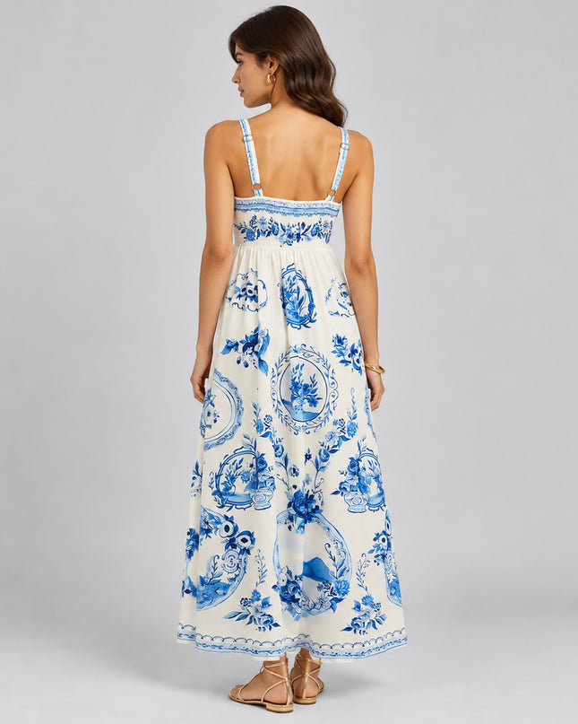 Vestido Farm Longo Porcelana De Flor
