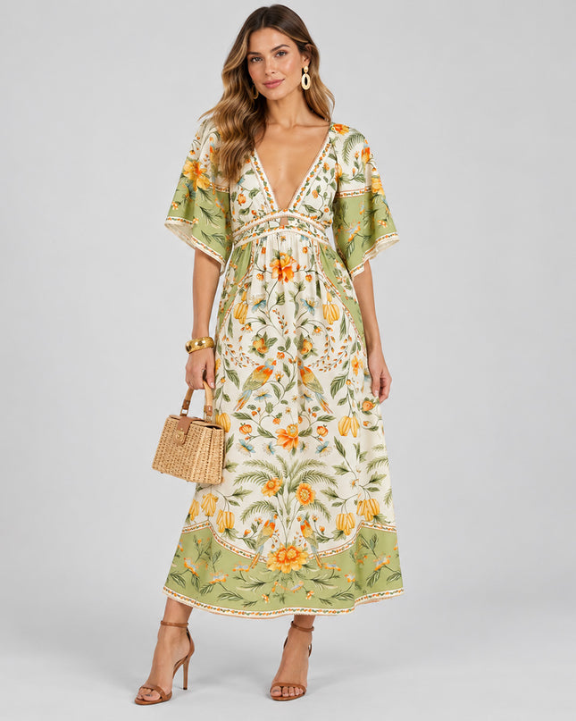 Vestido Farm Longo Estampado Flor De Pitanga