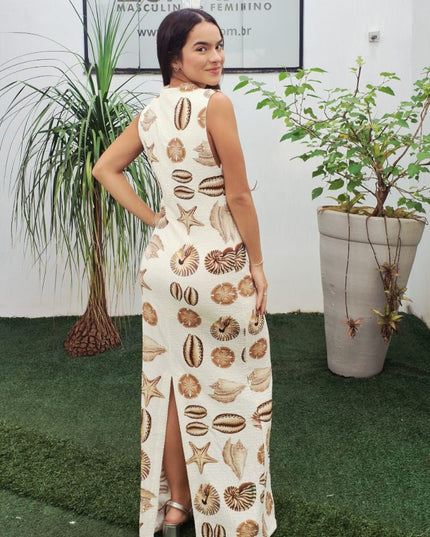Vestido Farm Midi Estampado Conchas