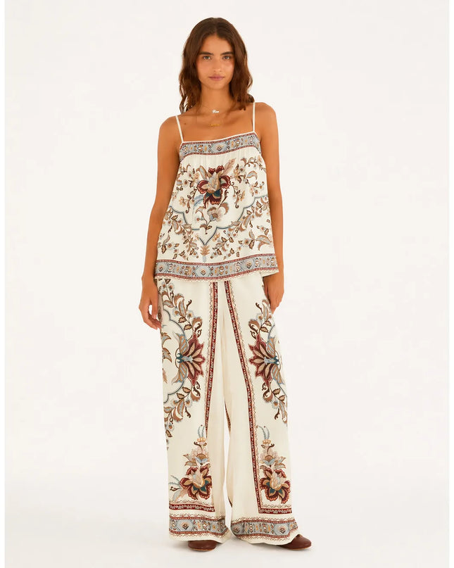 Calça Farm Pantalona Estampa Jardim Majestoso