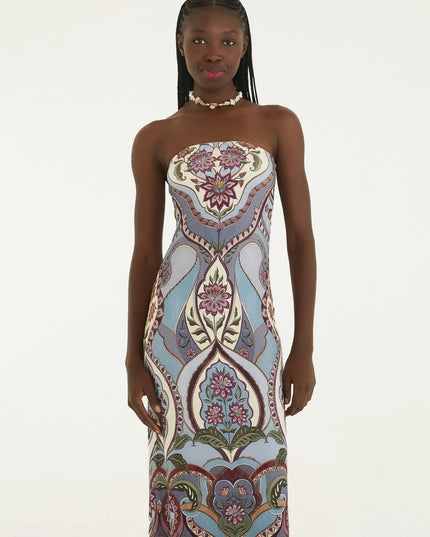 VESTIDO FARM MIDI SEM ALCA ESTAMPADO NIRVANA