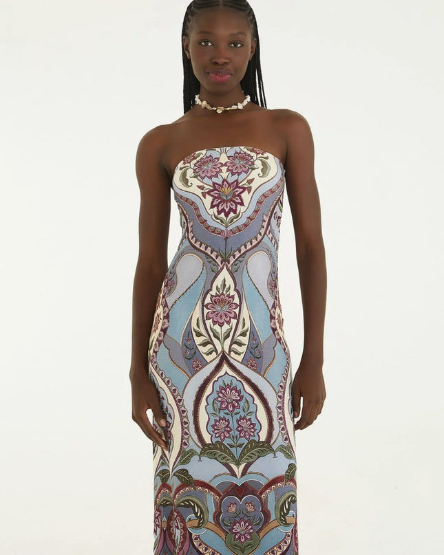 VESTIDO FARM MIDI SEM ALCA ESTAMPADO NIRVANA