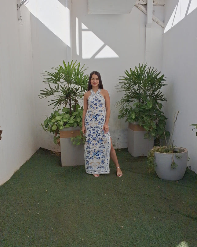 VESTIDO FARM CROPPED ESTAMPADO AZULEJARIA