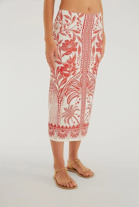 SAIA FARM MIDI RETA ESTAMPADA COQUEIRO DE FLOR