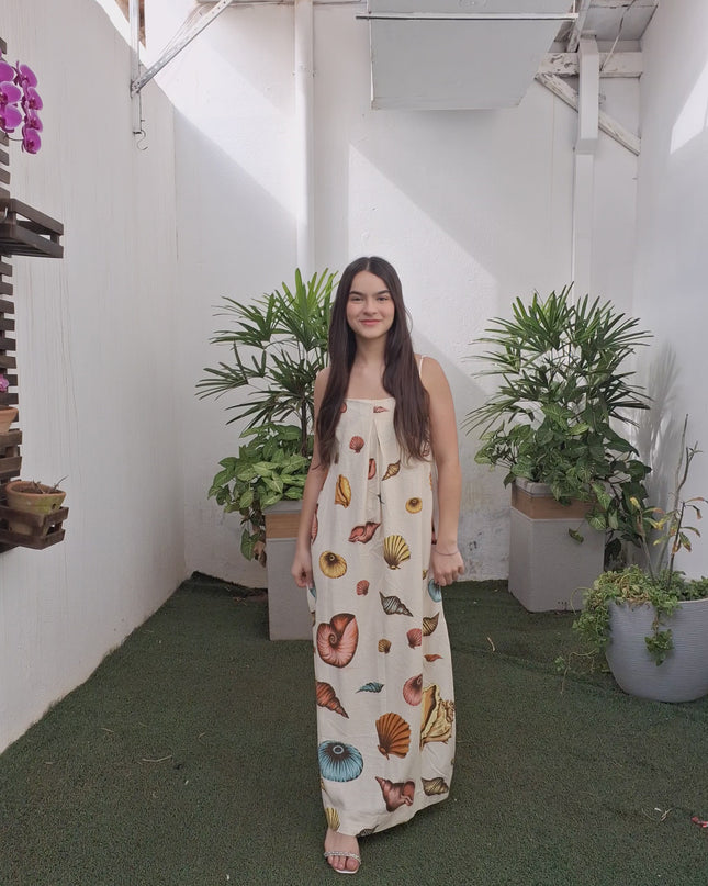 VESTIDO FARM SOUVENIR MAR LONGO BEGE