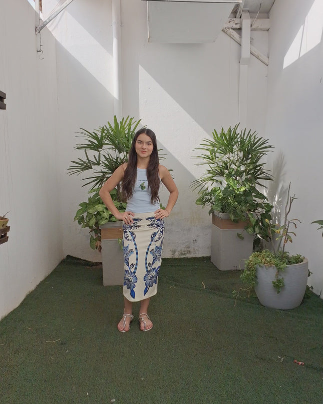 SAIA FARM MIDI RETA ESTAMPADA COQUEIRO TROPICAL