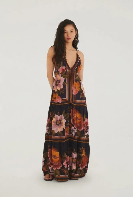 VESTIDO FARM LONGO ESTAMPADO FLORAL CLEO