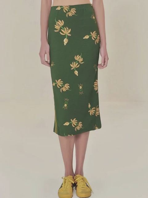SAIA FARM MIDI ESTAMPADA BRILHO DE BANANA
