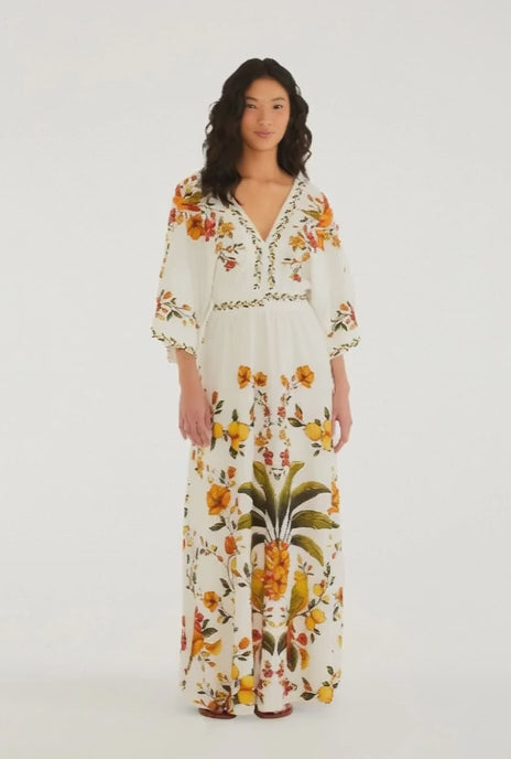 VESTIDO FARM CROPPED LONGO ESTAMPADO BOSQUE CHIC