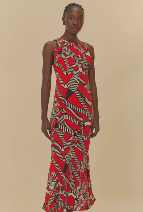 VESTIDO FARM MIDI ESTAMPADO LOGOTUCA