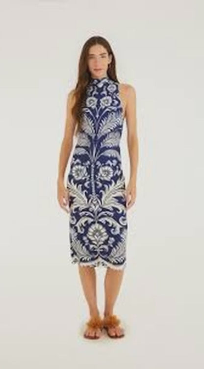 VESTIDO FARM MIDI ESTAMPADO SANTORINI