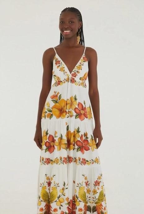 VESTIDO FARM LONGO ESTAMPADO BOSQUE CHIC