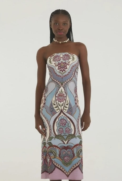 VESTIDO FARM MIDI SEM ALCA ESTAMPADO NIRVANA