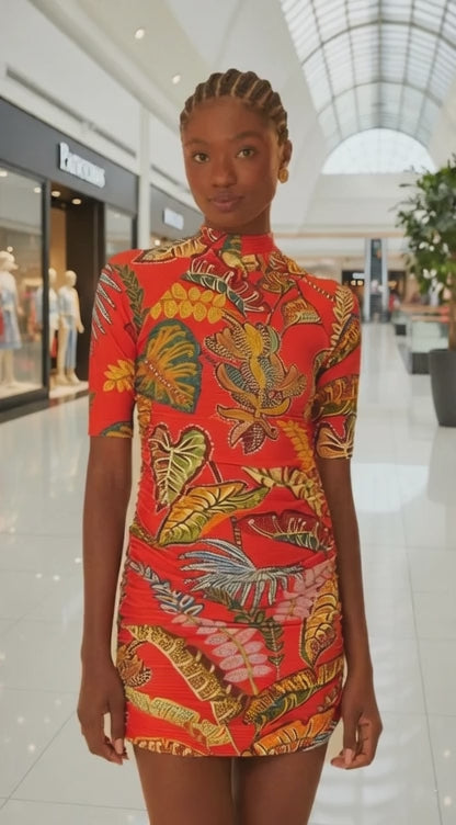 VESTIDO FARM CURTO FOLHAGEM COOL