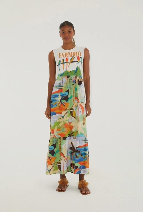 VESTIDO FARM CROPPED REGATA ARARAS GALHO