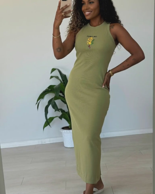 VESTIDO FARM MIDI RIB CACHO DE BANANA