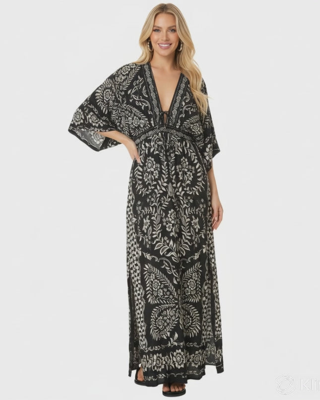 VESTIDO FARM LONGO ESTAMPADO BORBOLINA