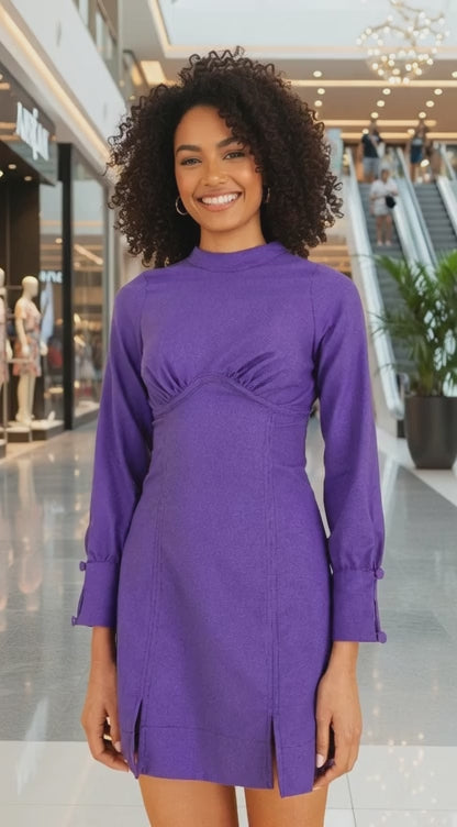 VESTIDO FARM CURTO MANGAS RECORTE