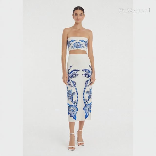 SAIA FARM MIDI RETA ESTAMPADA COQUEIRO TROPICAL