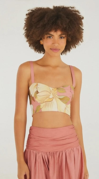 BLUSA FARM TOP ROMANCE DE FLOR ROSA