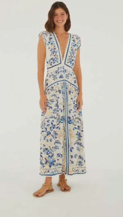 VESTIDO FARM CROPPED ESTAMPADO AZULEJARIA