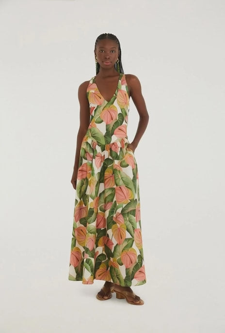 VESTIDO FARM ESTAMPADO ANTURIO CORRIDO