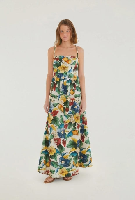 VESTIDO FARM LONGO ESTAMPADO TROPICALZINHO